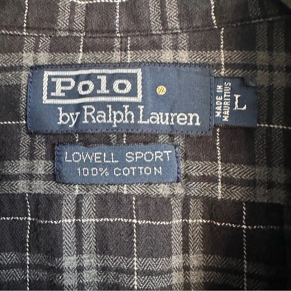 Polo‎ Ralph Lauren Men VTG Lowell Sport Cotton Gray Plaid Button Front Shirt LG
